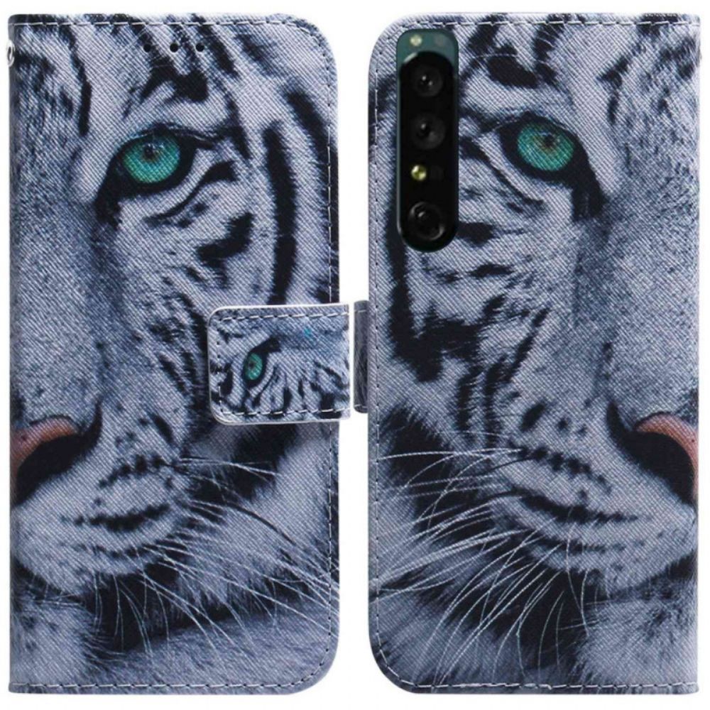 Flip Case Für Sony Xperia 1 IV Weißer Tiger