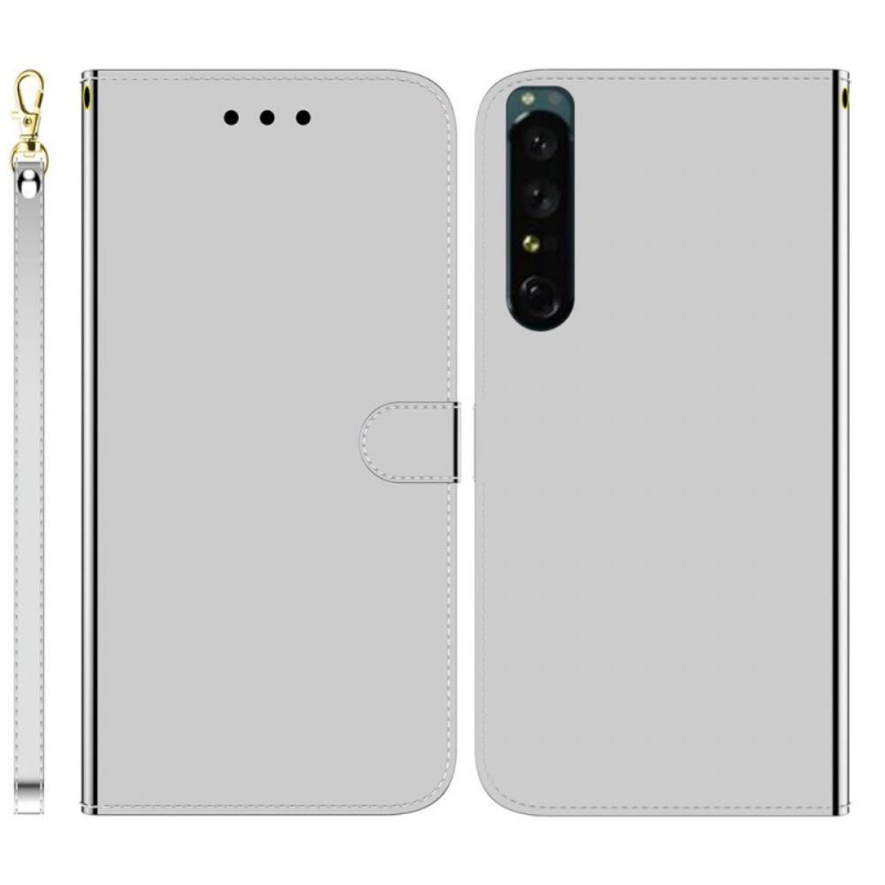 Lederhüllen Für Sony Xperia 1 IV Mit Kordel Spiegel Kunstleder Mit Riemen