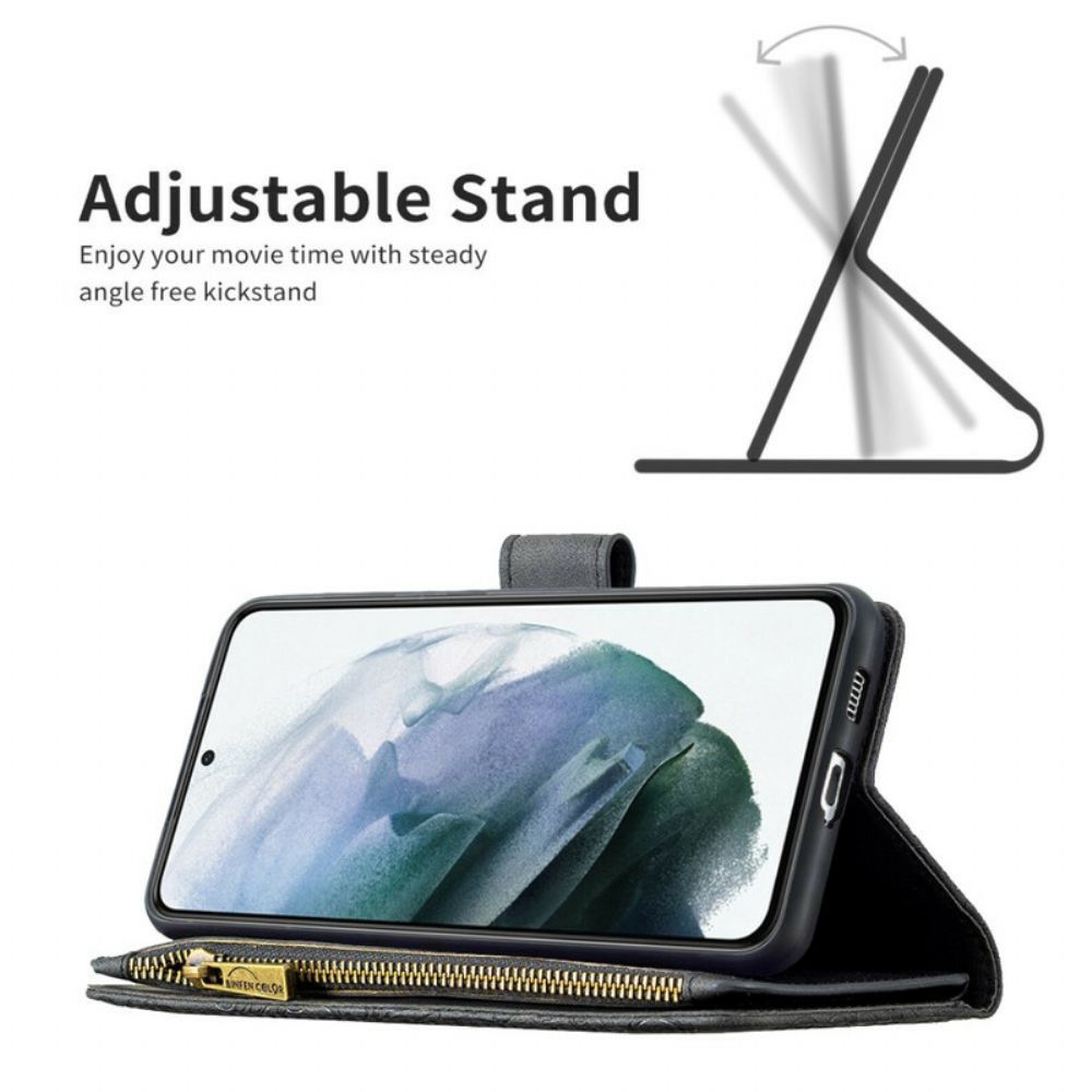 Flip Case Für Samsung Galaxy S21 FE Barocke Schmetterlingstasche Mit Reißverschluss