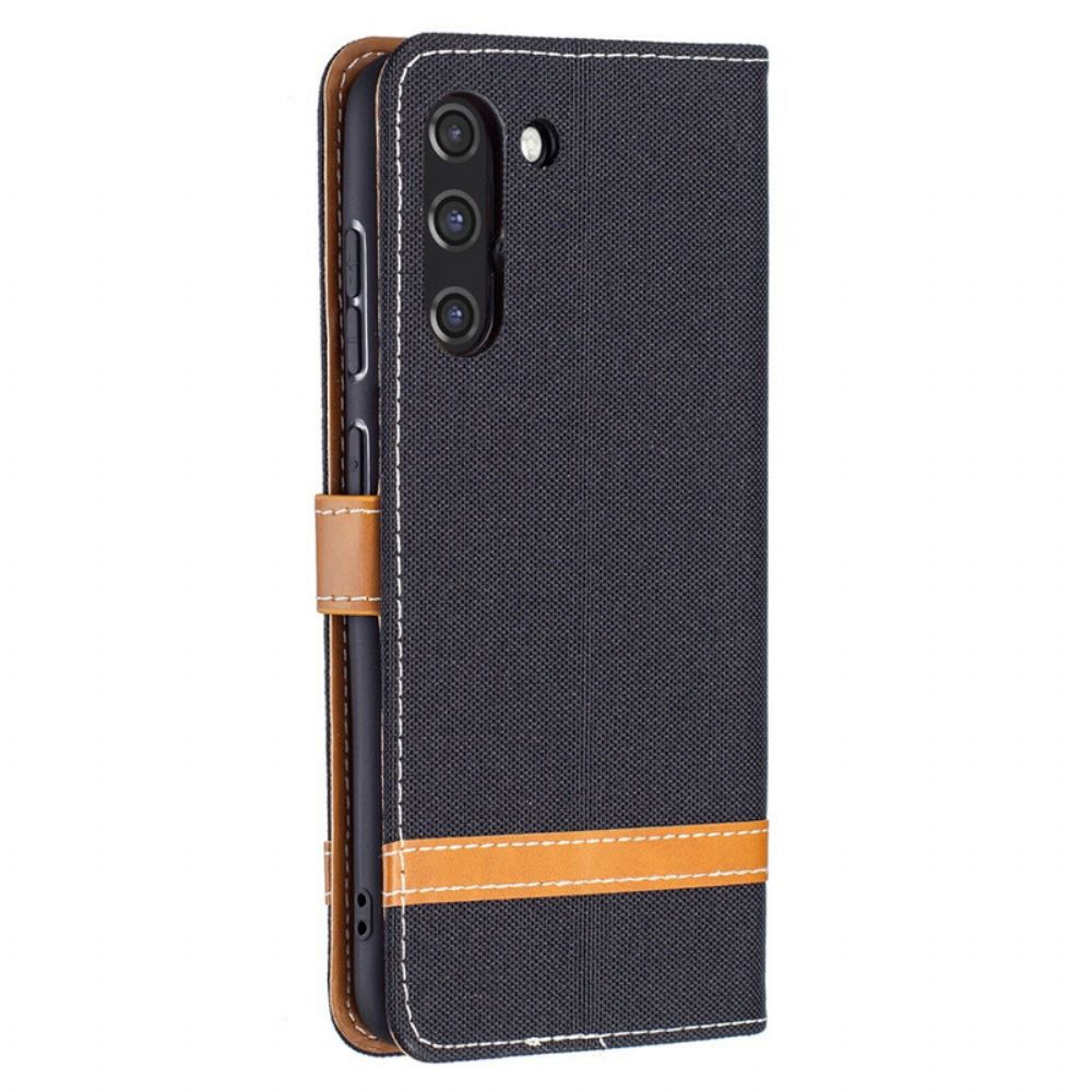Flip Case Für Samsung Galaxy S21 FE Mit Kordel Armband In Stoff- Und Lederoptik