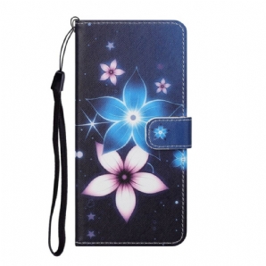 Flip Case Für Samsung Galaxy S21 FE Mit Kordel Mondriemen Blumen
