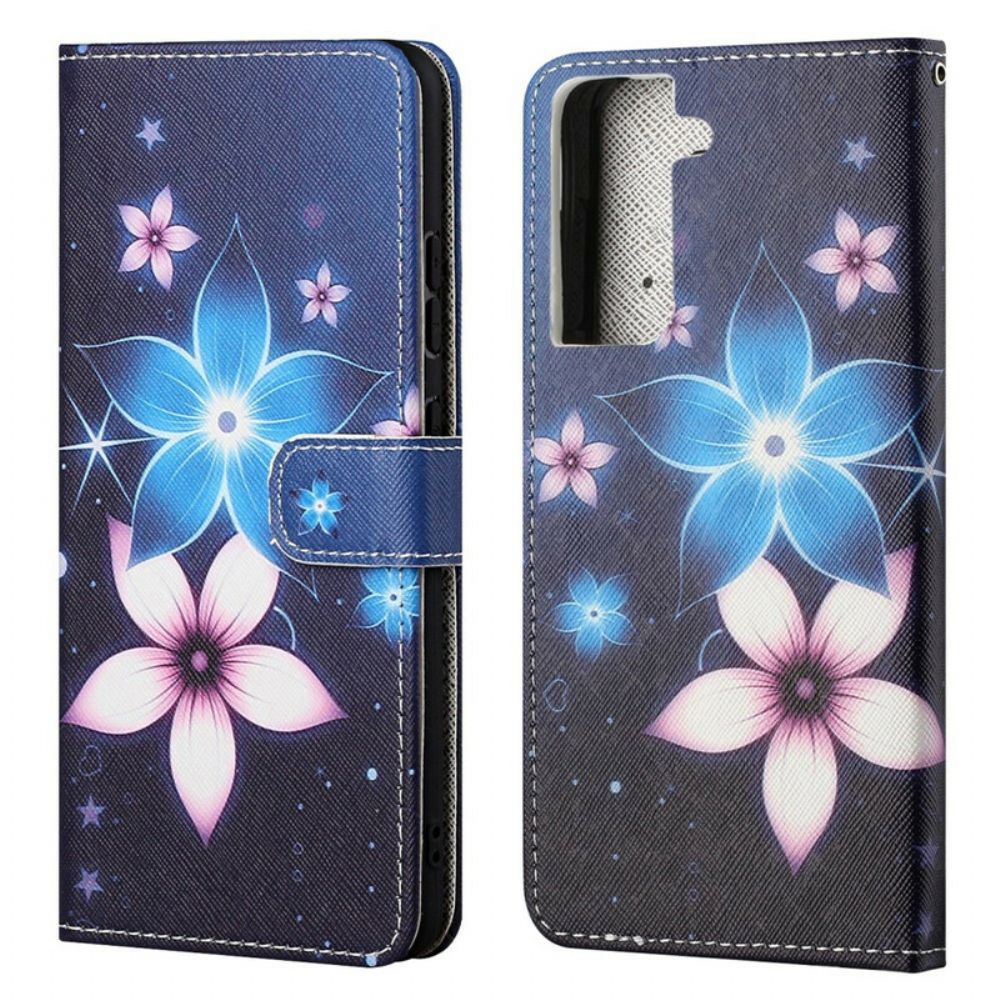 Flip Case Für Samsung Galaxy S21 FE Mit Kordel Mondriemen Blumen