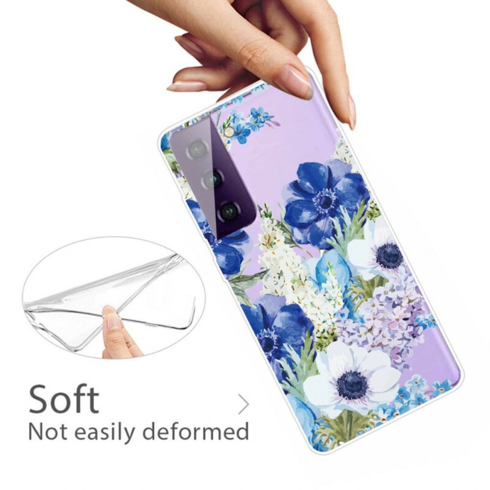 Handyhülle Für Samsung Galaxy S21 FE Aquarell Blaue Blumen