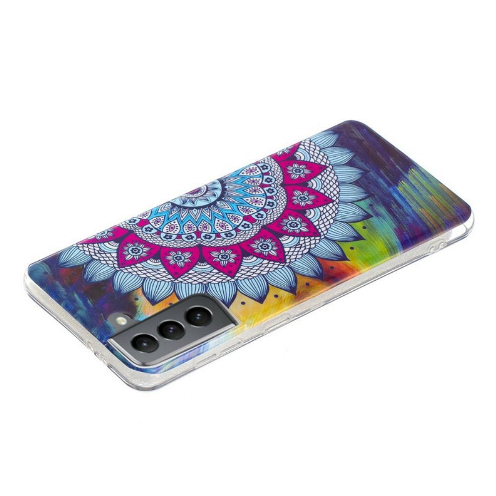 Handyhülle Für Samsung Galaxy S21 FE Fluoreszierendes Buntes Mandala