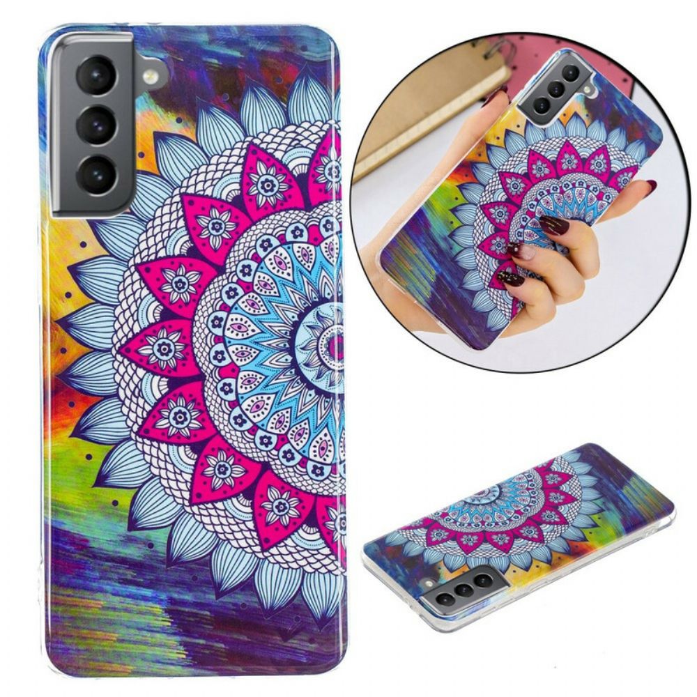 Handyhülle Für Samsung Galaxy S21 FE Fluoreszierendes Buntes Mandala