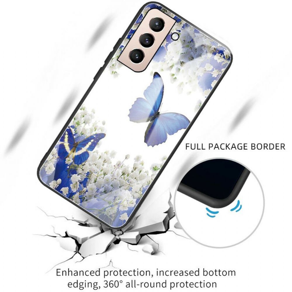 Handyhülle Für Samsung Galaxy S21 FE Schmetterlingsdesign Aus Gehärtetem Glas