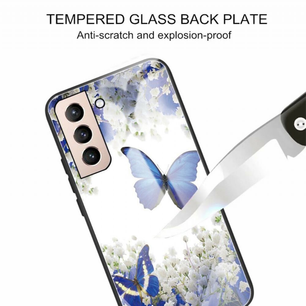 Handyhülle Für Samsung Galaxy S21 FE Schmetterlingsdesign Aus Gehärtetem Glas