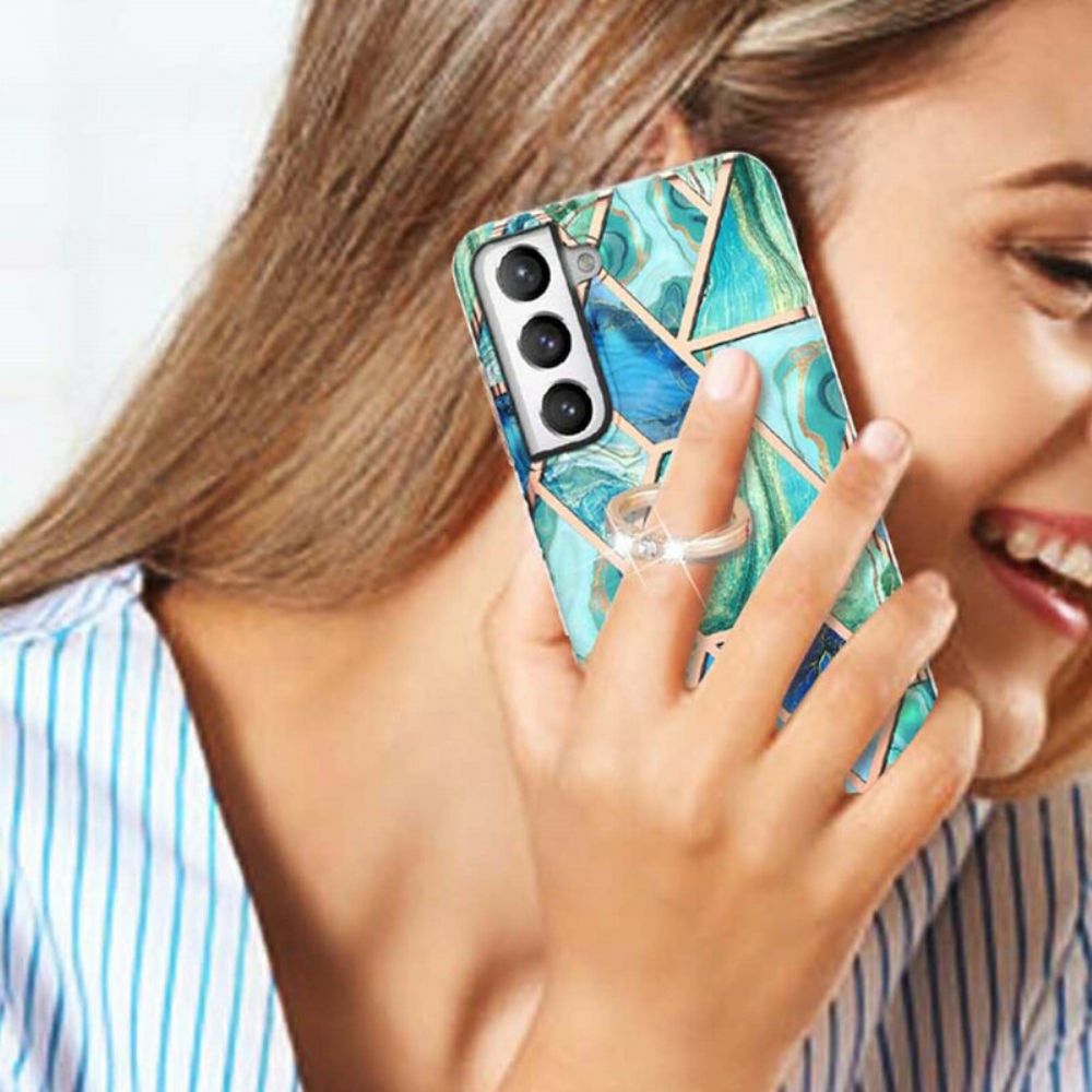 Hülle Für Samsung Galaxy S21 FE Geometrischer Marmor Mit Ringhalterung
