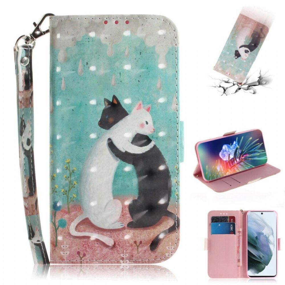 Lederhüllen Für Samsung Galaxy S21 FE Mit Kordel Tanga-katzenfreunde