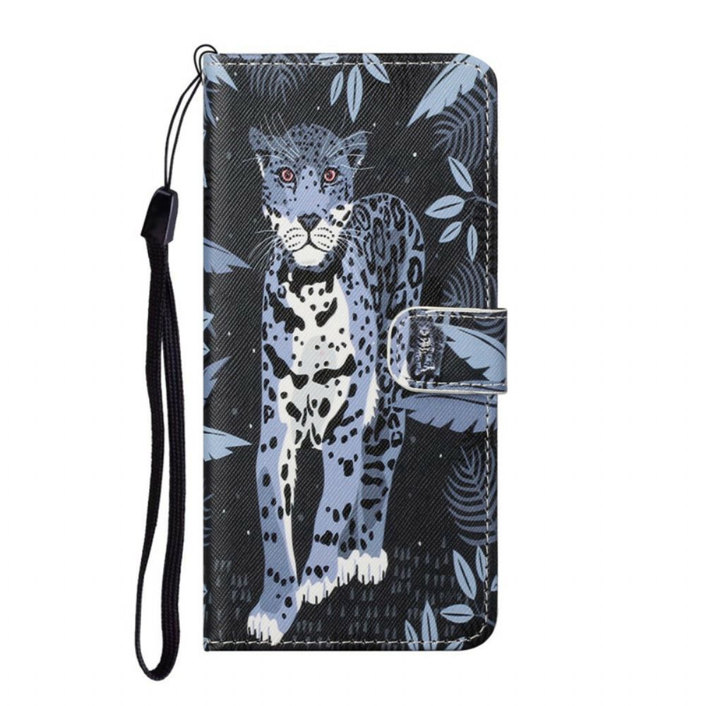 Lederhüllen Für Samsung Galaxy S21 FE Mit Kordel Tanga Leopard