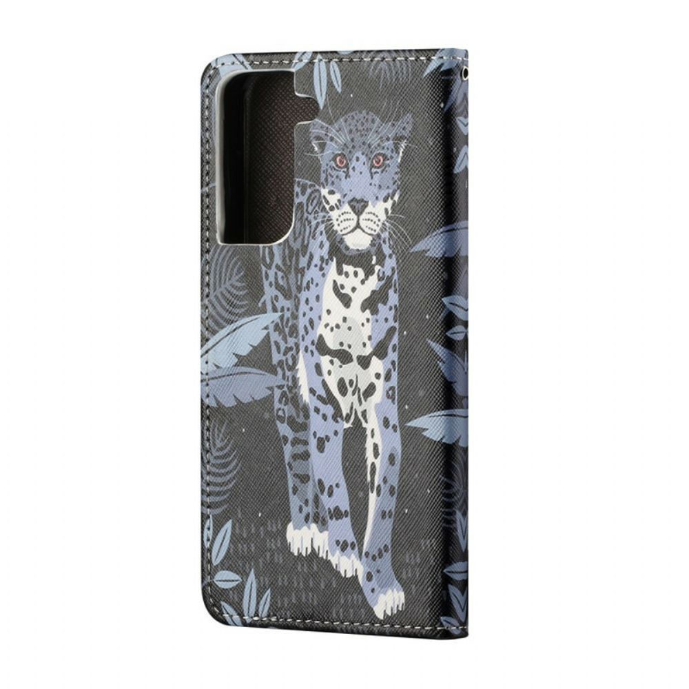 Lederhüllen Für Samsung Galaxy S21 FE Mit Kordel Tanga Leopard