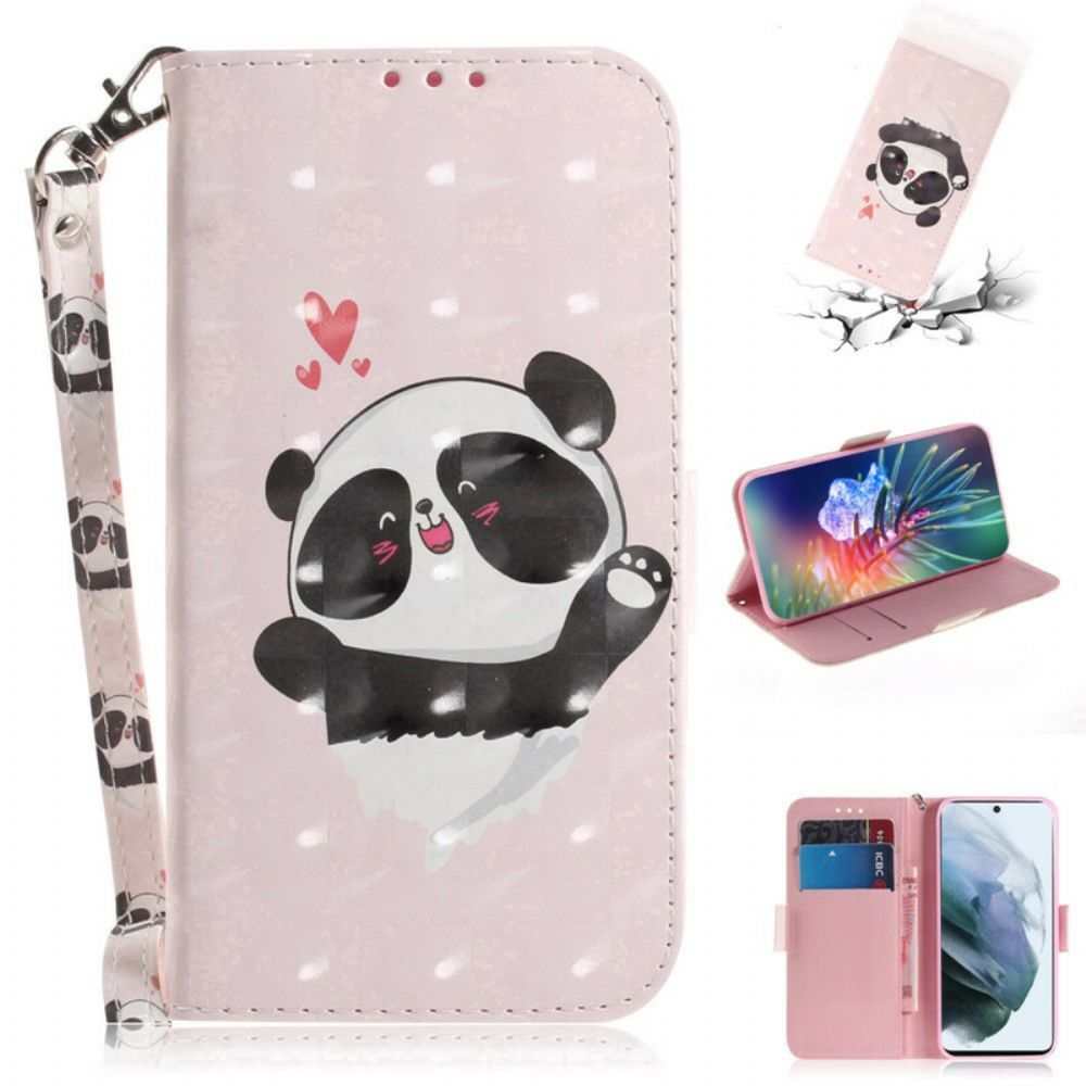 Lederhüllen Für Samsung Galaxy S21 FE Mit Kordel Tanga-panda-liebe