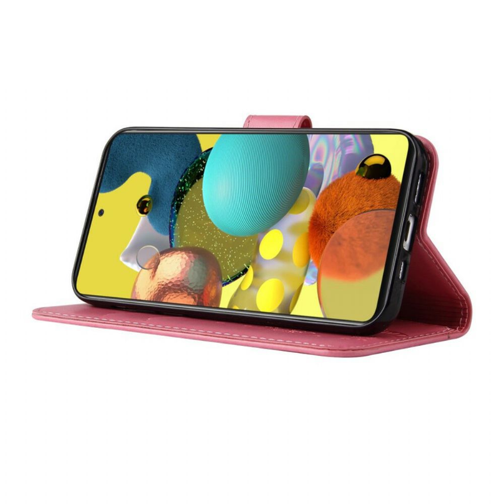 Flip Case Für Samsung Galaxy A51 5G Mit Kordel Baum Und Katze Mit Perle Am Riemen