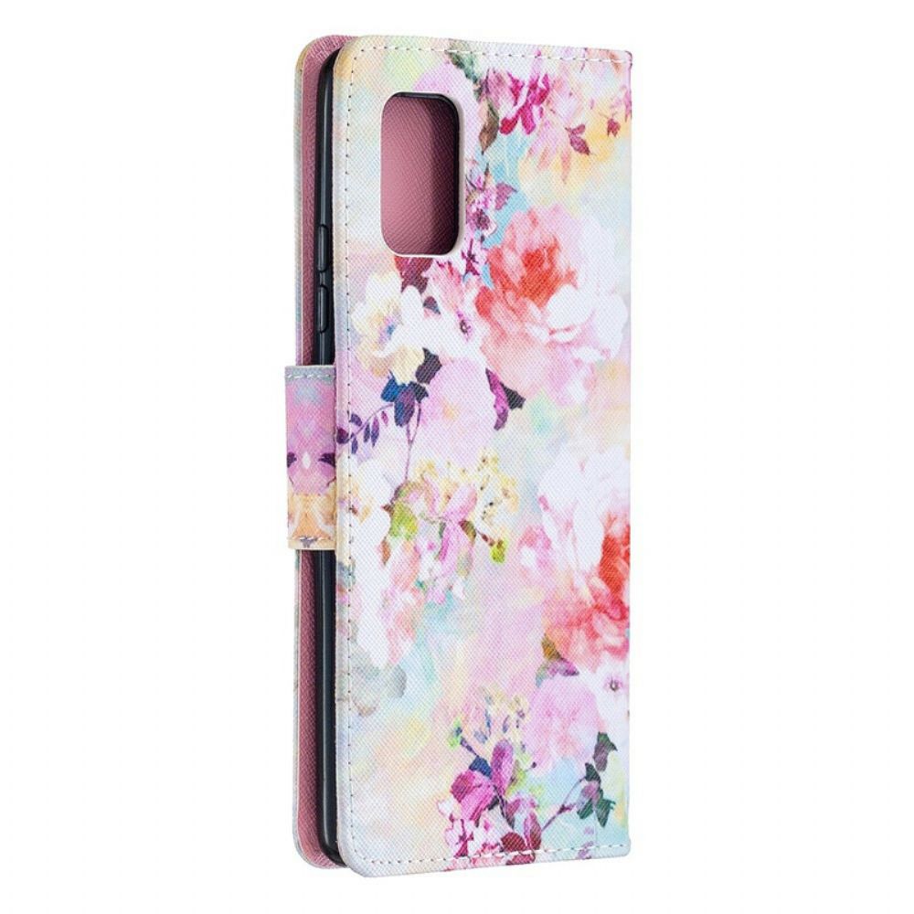Lederhüllen Für Samsung Galaxy A51 5G Mit Kordel Vintage Blumenmuster Mit Riemchen