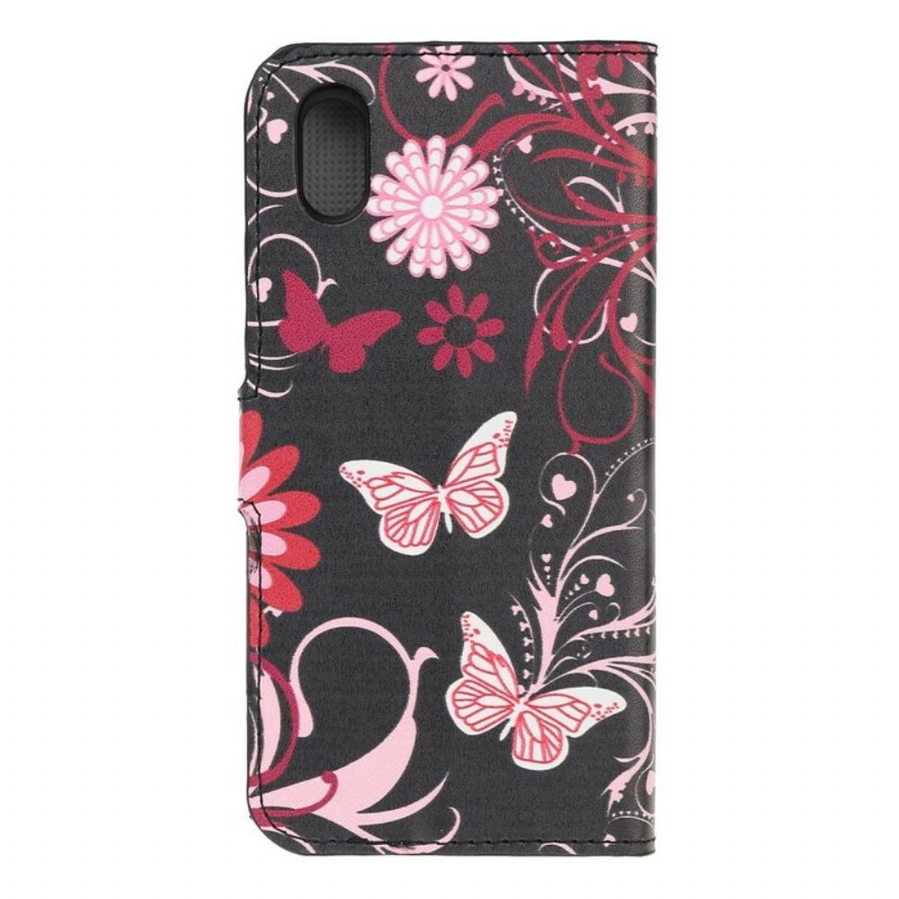 Lederhüllen Für / Honor 8S Schmetterlinge Und Blumen