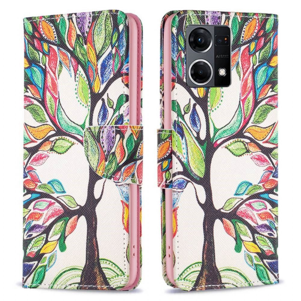 Flip Case Für Oppo Reno 7 Baummalerei