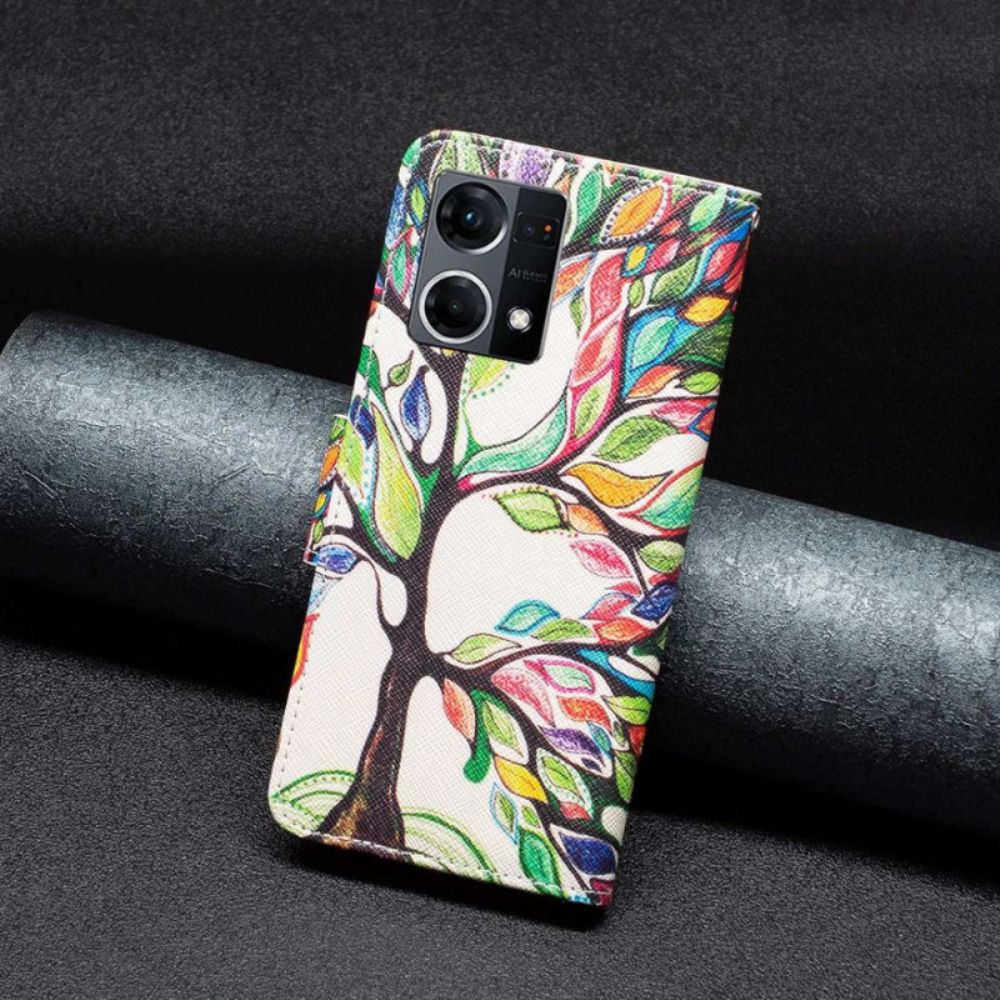 Flip Case Für Oppo Reno 7 Baummalerei