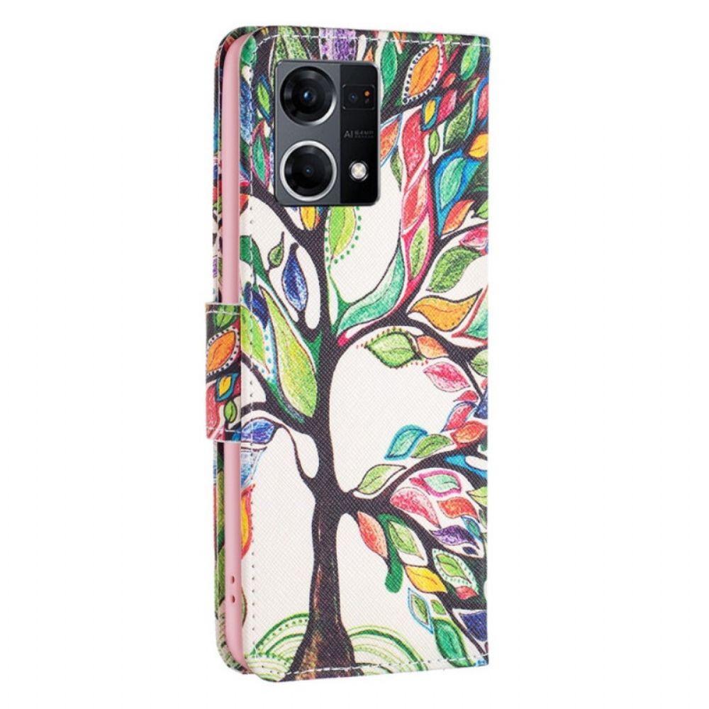 Flip Case Für Oppo Reno 7 Baummalerei