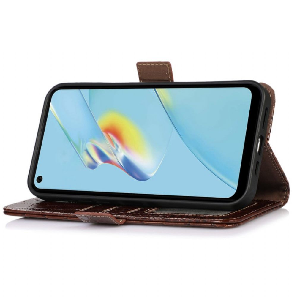 Flip Case Für Oppo Reno 7 Echtes Rfid-leder Im Kroko-stil