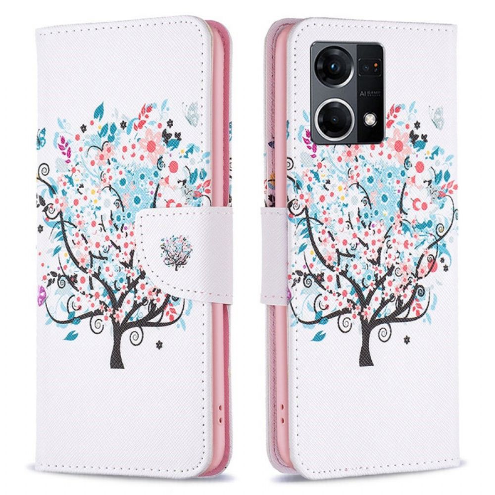 Lederhüllen Für Oppo Reno 7 Blumiger Baum