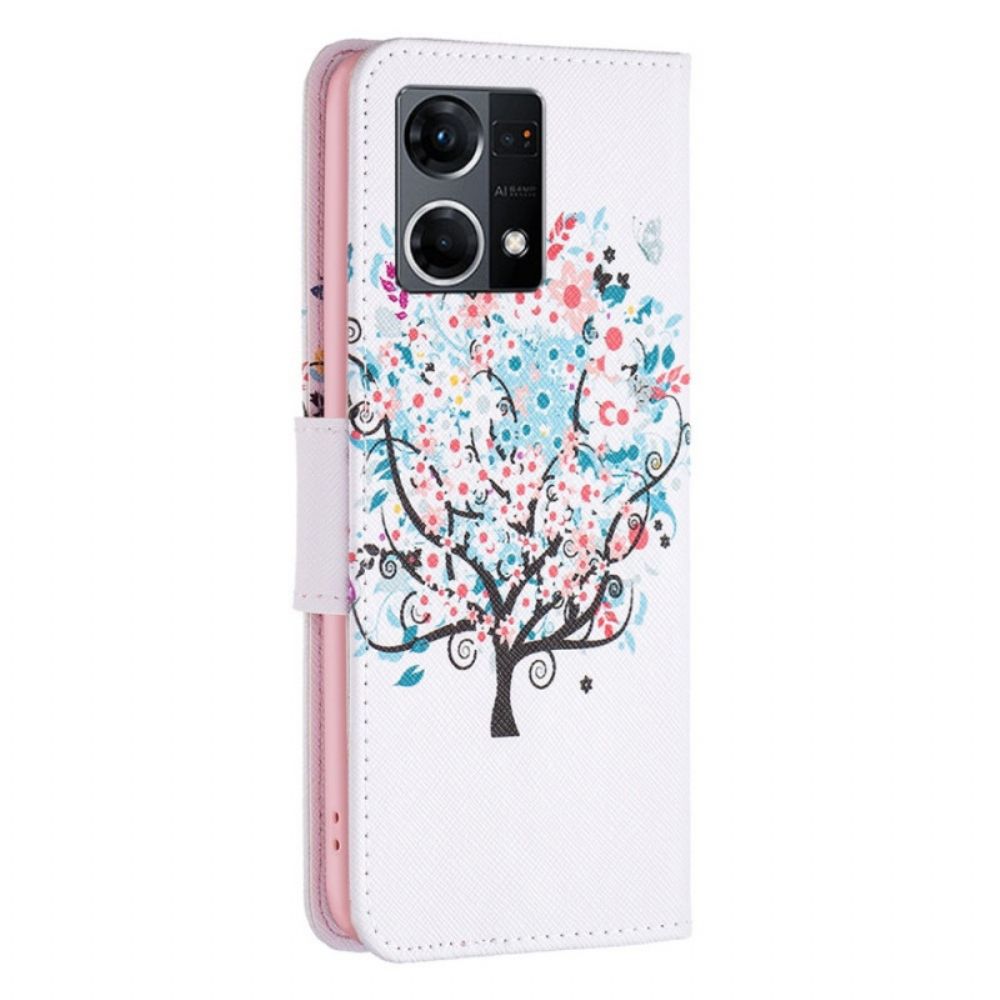 Lederhüllen Für Oppo Reno 7 Blumiger Baum
