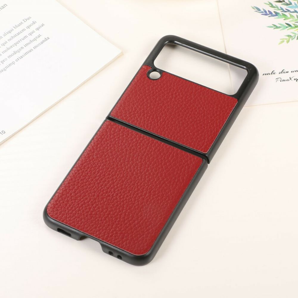 Handyhülle Für Samsung Galaxy Z Flip 3 5G Flip Case Echtes Litschifarbenes Leder