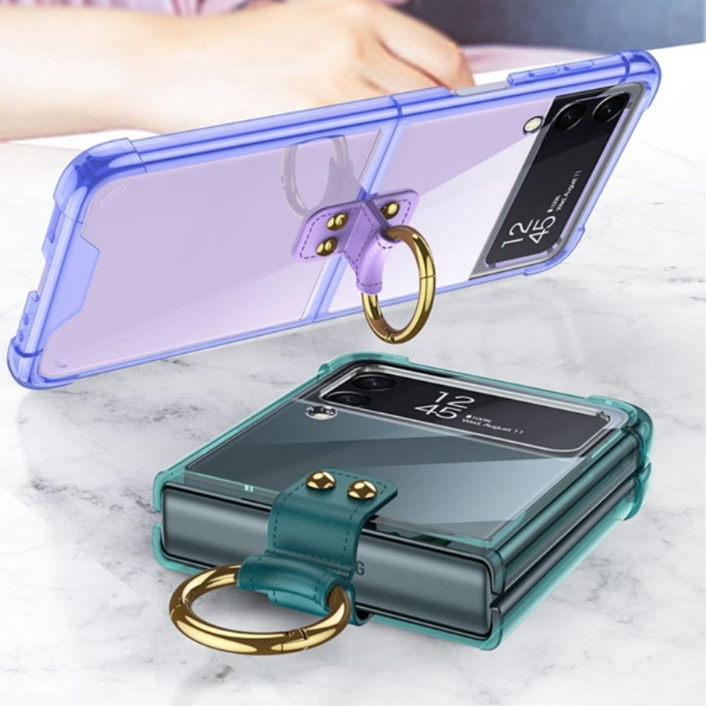 Handyhülle Für Samsung Galaxy Z Flip 3 5G Flip Case Transparenter Ring-support Gkk