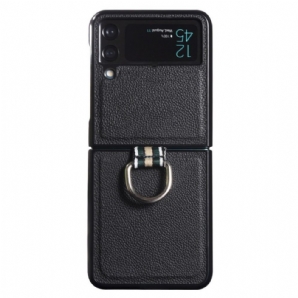 Hülle Für Samsung Galaxy Z Flip 3 5G Flip Case Echtes Litschi-leder Mit Ring