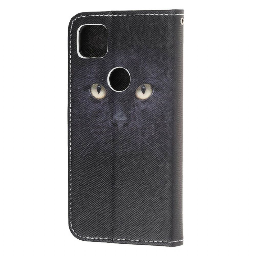 Flip Case Für Google Pixel 4a Mit Kordel Schwarze Katzenaugen Mit Riemen