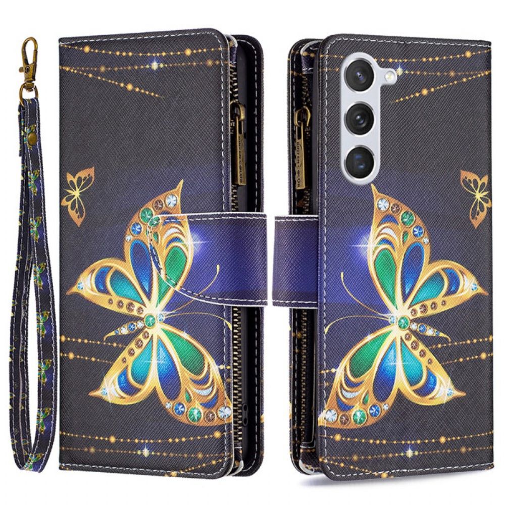 Lederhüllen Für Samsung Galaxy S24 5g Strass-schmetterlings-geldbörse Mit Riemen