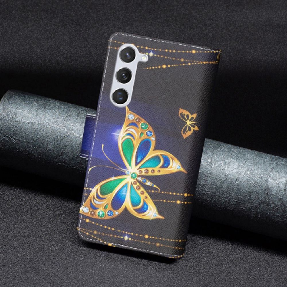 Lederhüllen Für Samsung Galaxy S24 5g Strass-schmetterlings-geldbörse Mit Riemen