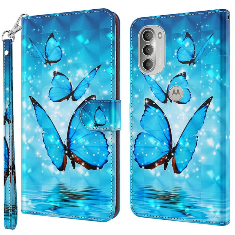 Flip Case Für Moto G51 5G Fliegende Blaue Schmetterlinge
