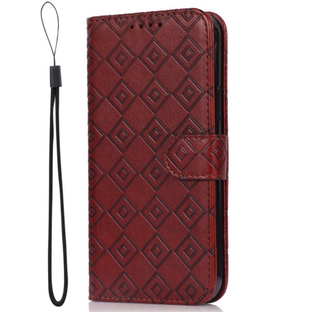 Flip Case Für Moto G51 5G Karomuster Aus Kunstleder