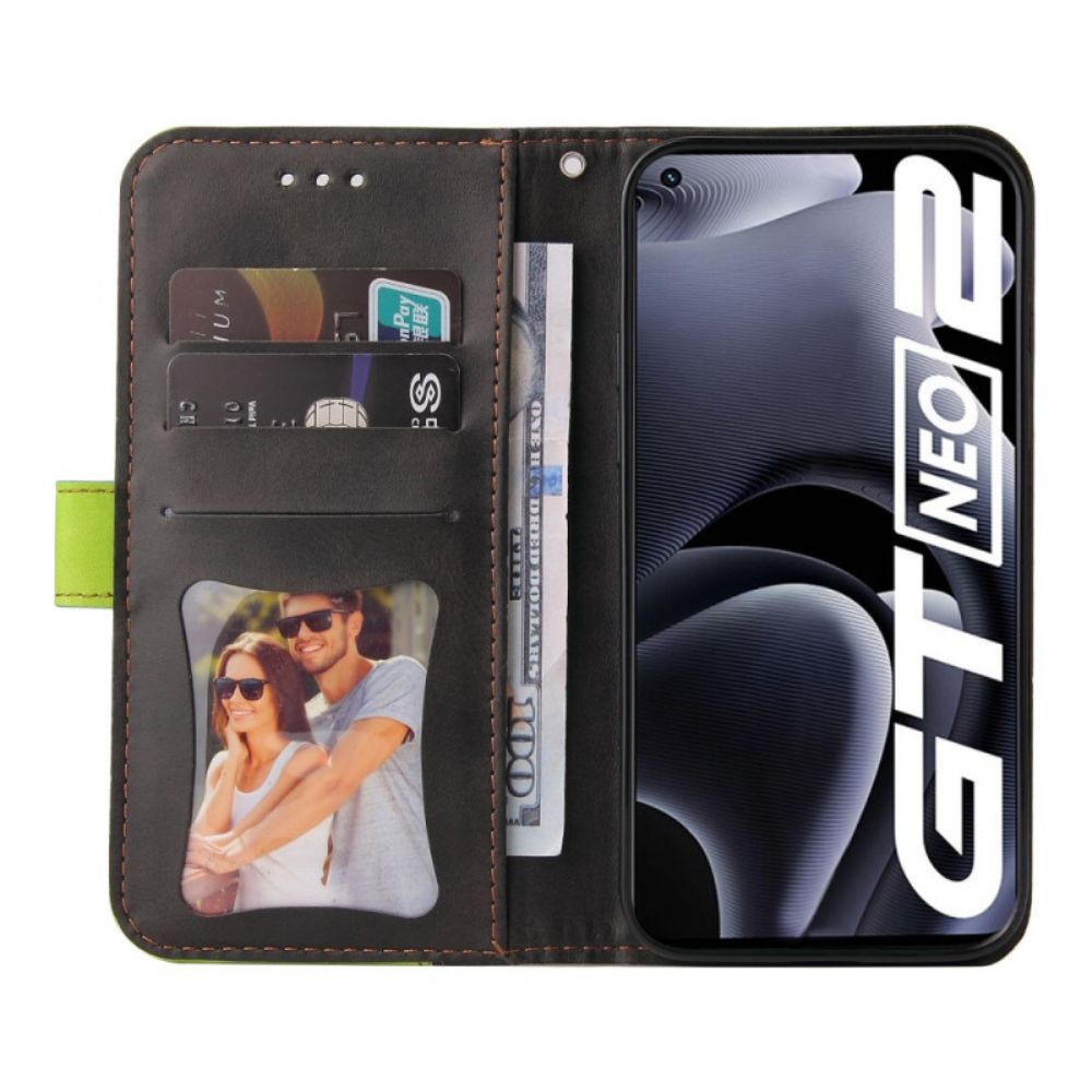 Lederhüllen Für Realme GT Neo 3T / Neo 2 Zweifarbig