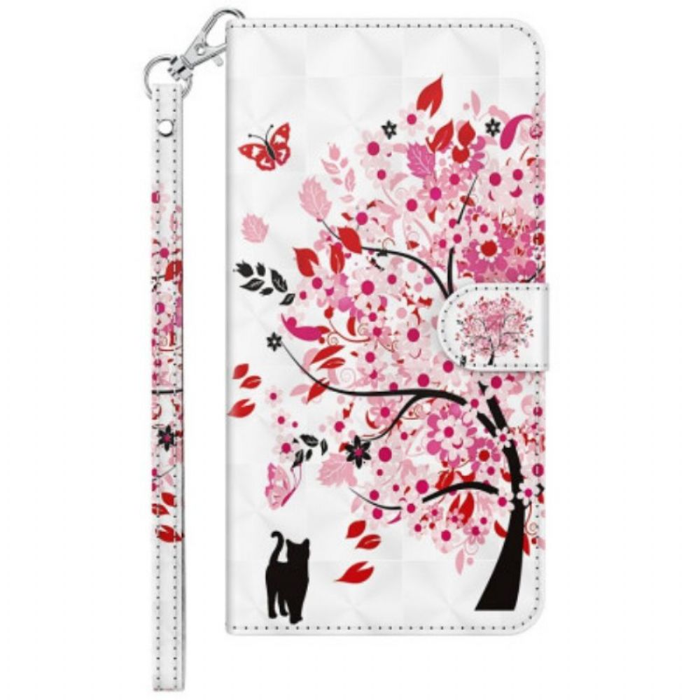 Flip Case Für Samsung Galaxy S23 5G Mit Kordel Katze Und Tangabaum