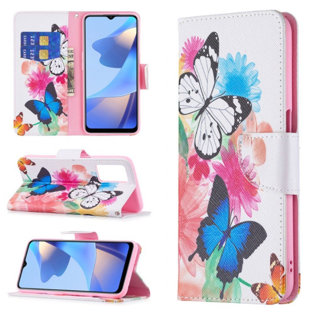Flip Case Für Oppo A16 / A16s Gemalte Schmetterlinge Und Blumen