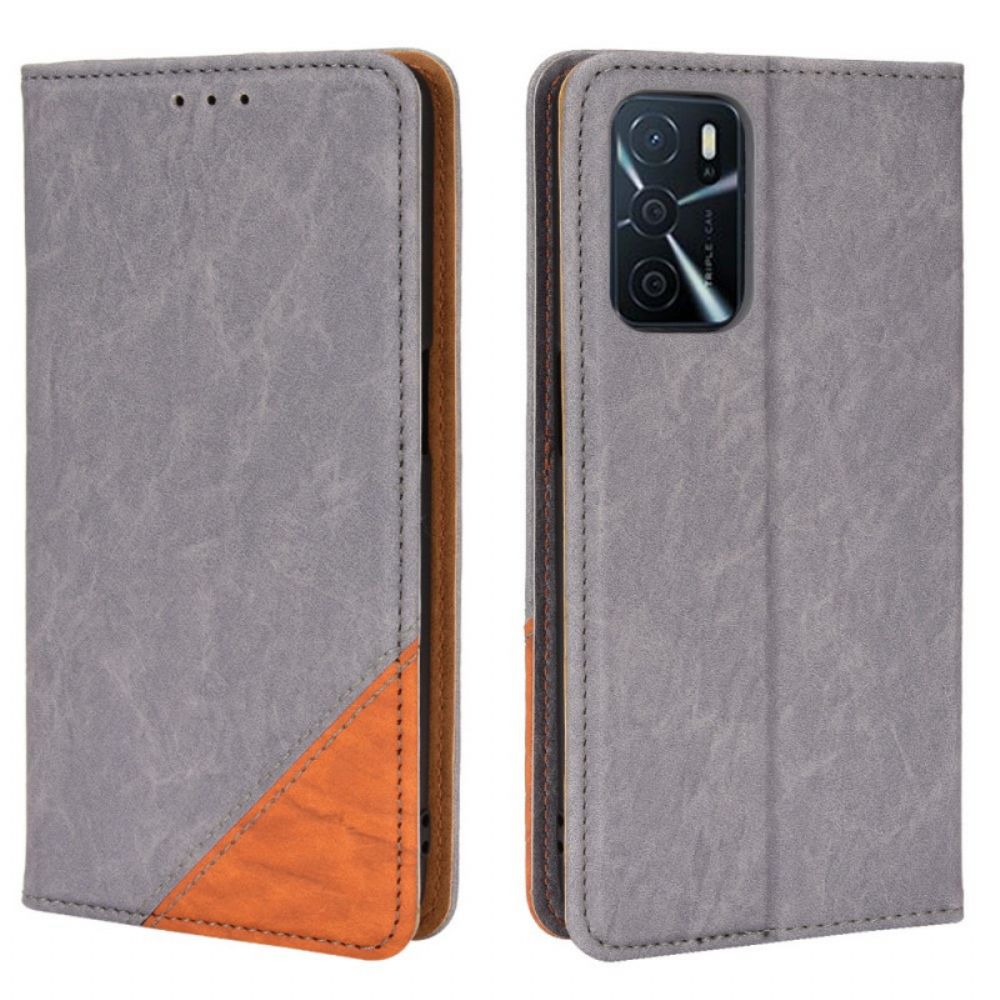 Schutzhülle Für Oppo A16 / A16s Flip Case Schräges Zweifarbiges Kunstleder