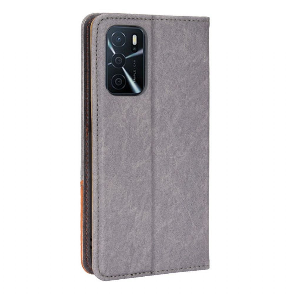 Schutzhülle Für Oppo A16 / A16s Flip Case Schräges Zweifarbiges Kunstleder
