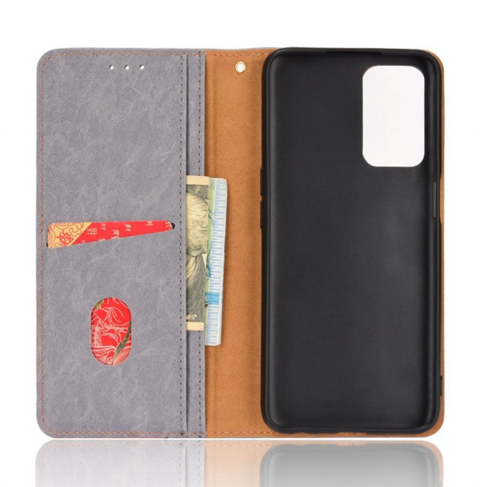 Schutzhülle Für Oppo A16 / A16s Flip Case Schräges Zweifarbiges Kunstleder