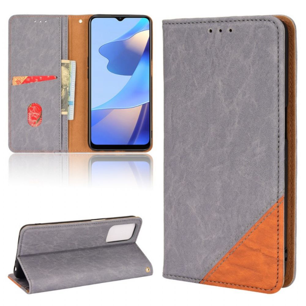 Schutzhülle Für Oppo A16 / A16s Flip Case Schräges Zweifarbiges Kunstleder