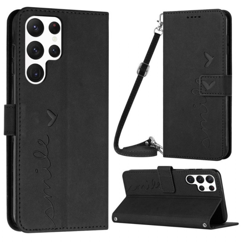 Flip Case Für Samsung Galaxy S23 Ultra 5G Lächeln Mit Schultergurt