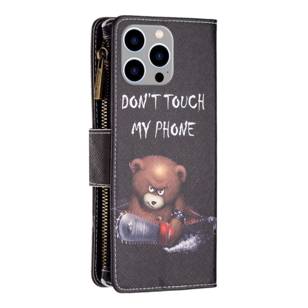 Flip Case Für iPhone 14 Pro Max Gefährlicher Bär Mit Reißverschluss