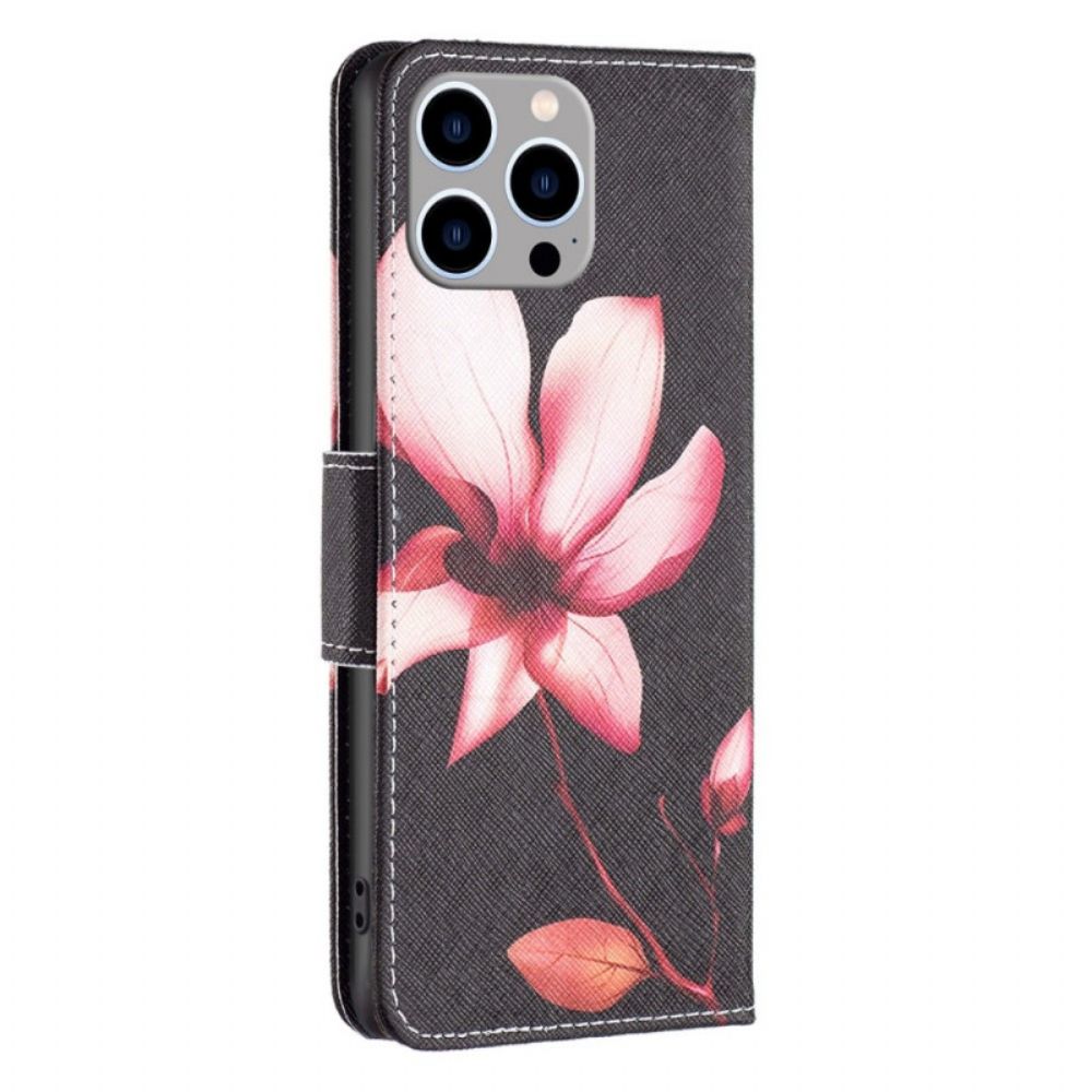 Lederhüllen Für iPhone 14 Pro Max Rosa Blume