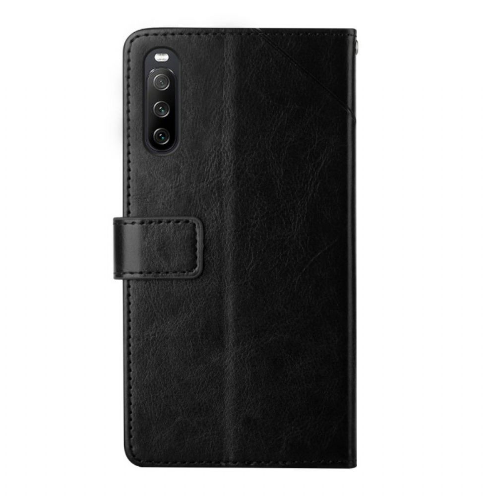 Lederhüllen Für Sony Xperia 10 IV Mit Kordel Y Riemchenmuster