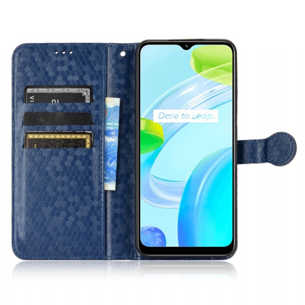 Lederhüllen Für Realme C30 Mit Kordel Dimples Rundriemenverschluss