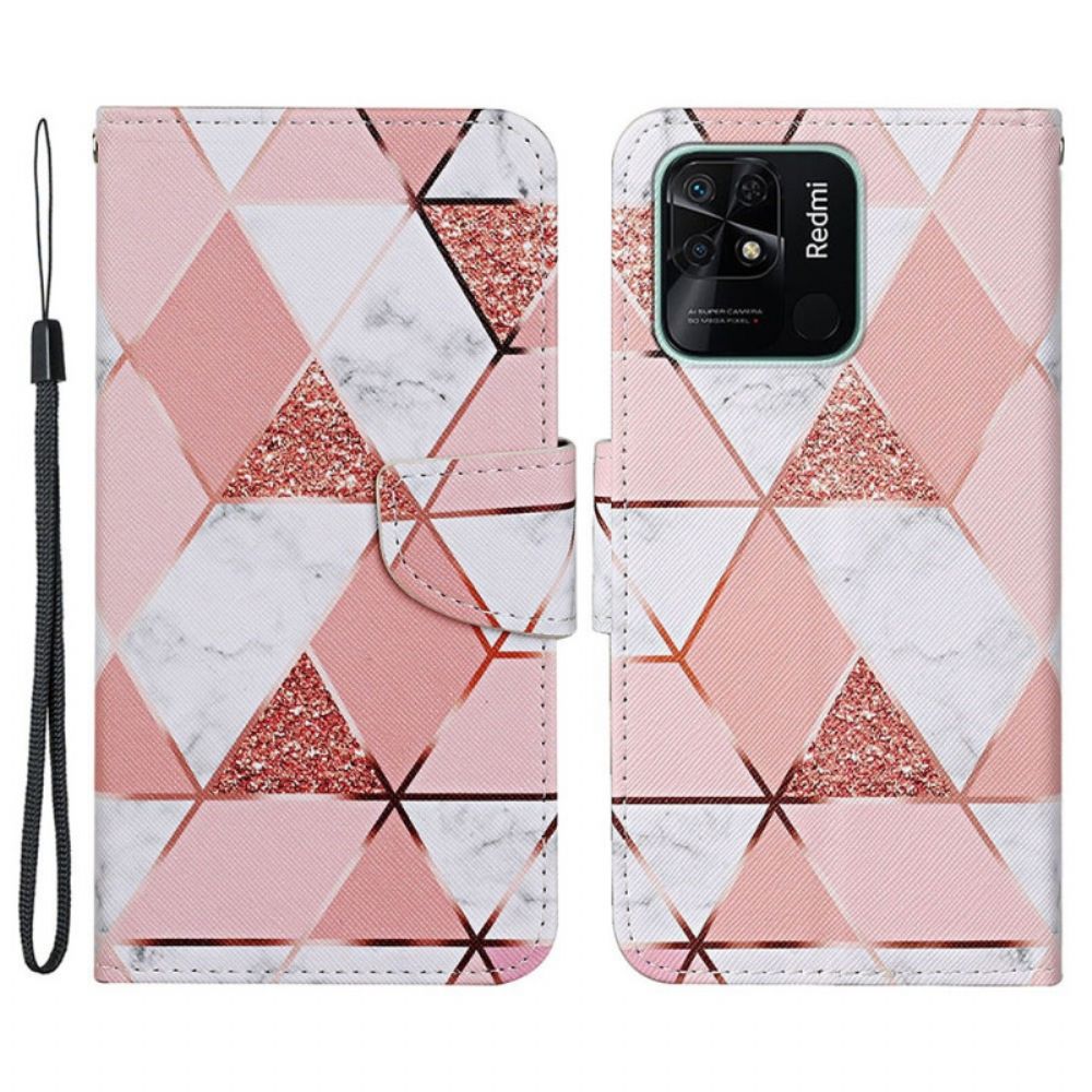 Flip Case Für Xiaomi Redmi 10C Glitter Marble Mit Lanyard