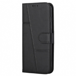 Flip Case Für Xiaomi Redmi 10C Mit Kordel Geometrischer Riemchen-lederstil