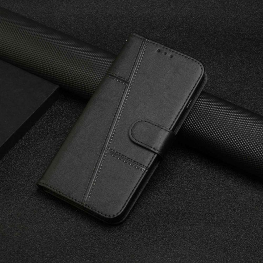 Flip Case Für Xiaomi Redmi 10C Mit Kordel Geometrischer Riemchen-lederstil