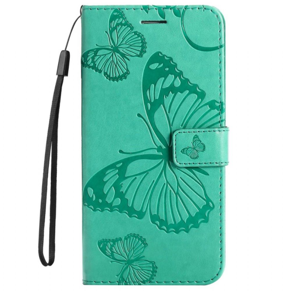 Flip Case Für Xiaomi Redmi 10C Mit Kordel Riesige Riemchen-schmetterlinge