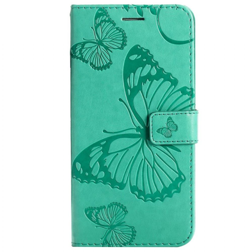 Flip Case Für Xiaomi Redmi 10C Mit Kordel Riesige Riemchen-schmetterlinge